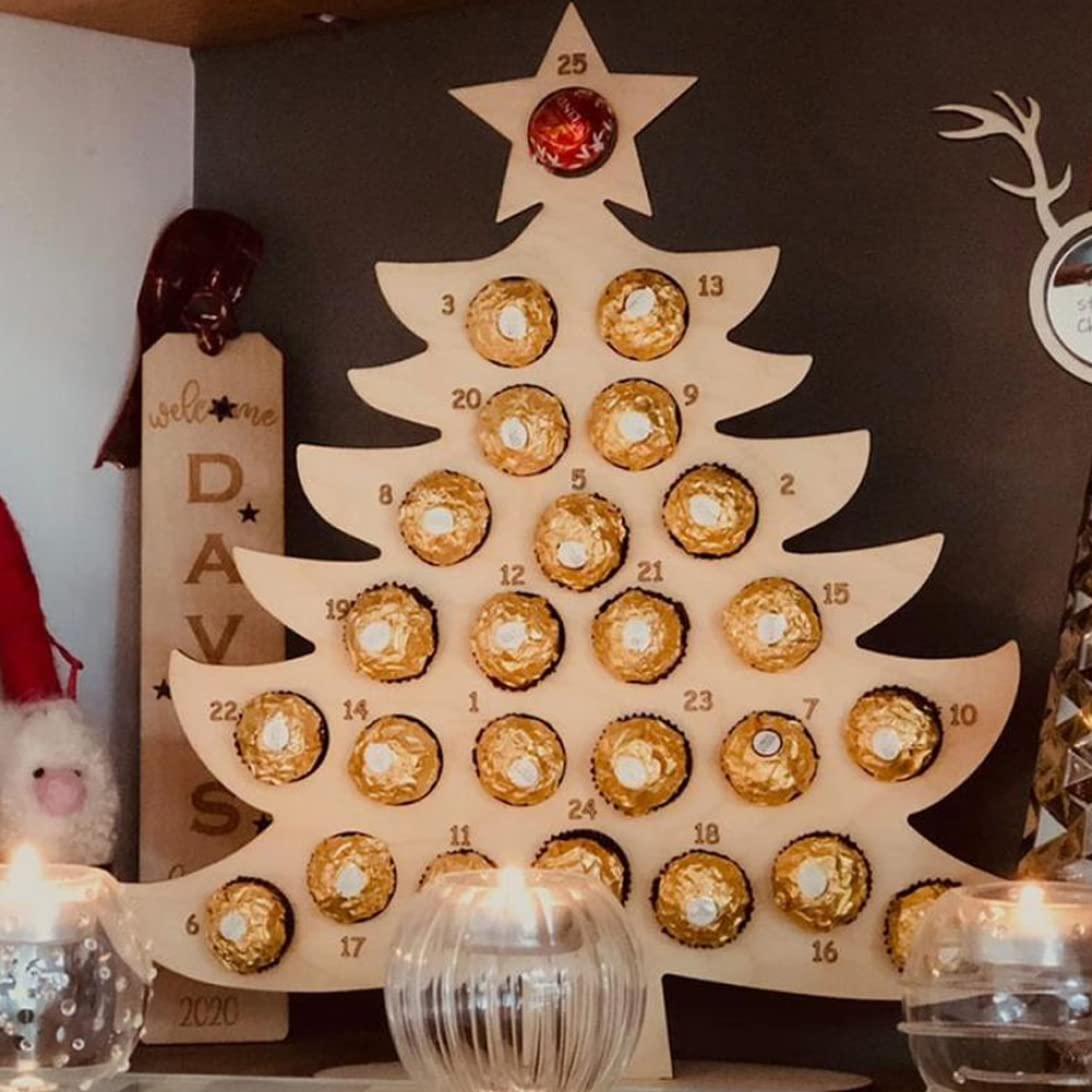 Advent Calendar 2022, Christmas Countdown Calendar Wooden Chocolate Frame Advent Calendar Xmas Decoration Style2